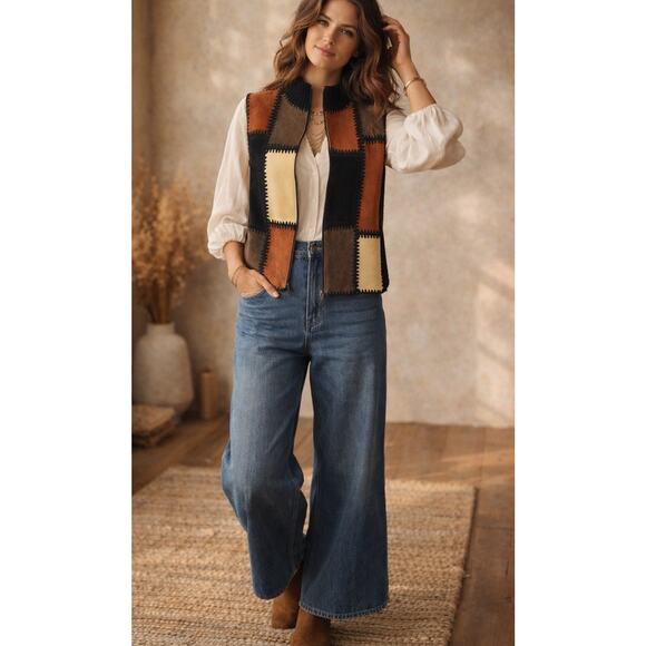 Studio M Jackets & Blazers - Vintage Artisan Leather Suede Patchwork Vest Boho 90s Zip Designer Studio M